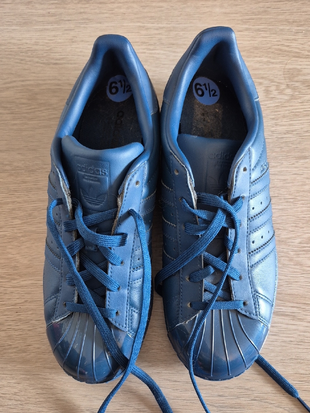 Adidas Women’s Blue Leather Shell-Toe Sneakers